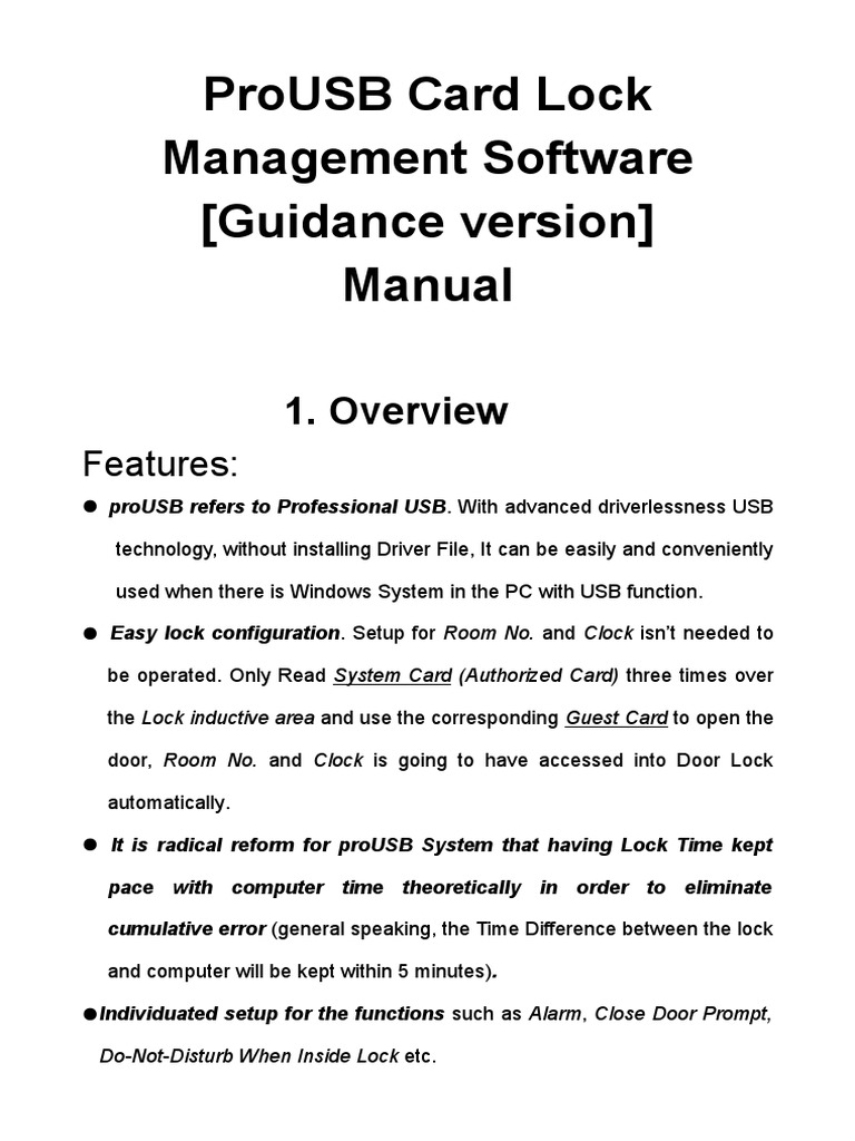 ProUSB Card Lock Manual in ENGLISH PDF Installation