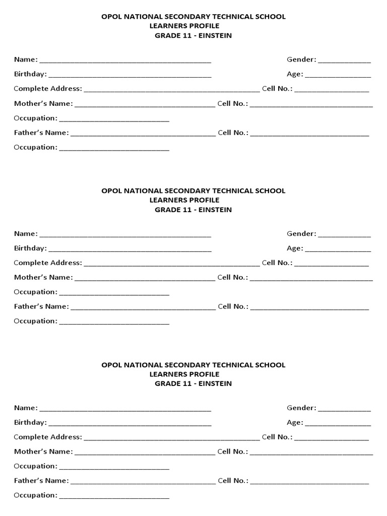 Grade 11 Learners Profile Template | PDF