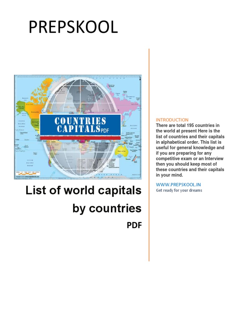 List Of World Capitals By Countries Pdf