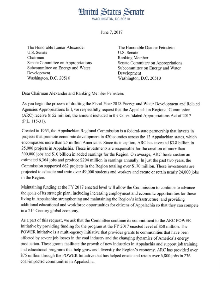 6.7.17 ARC Appropriations Letter | PDF