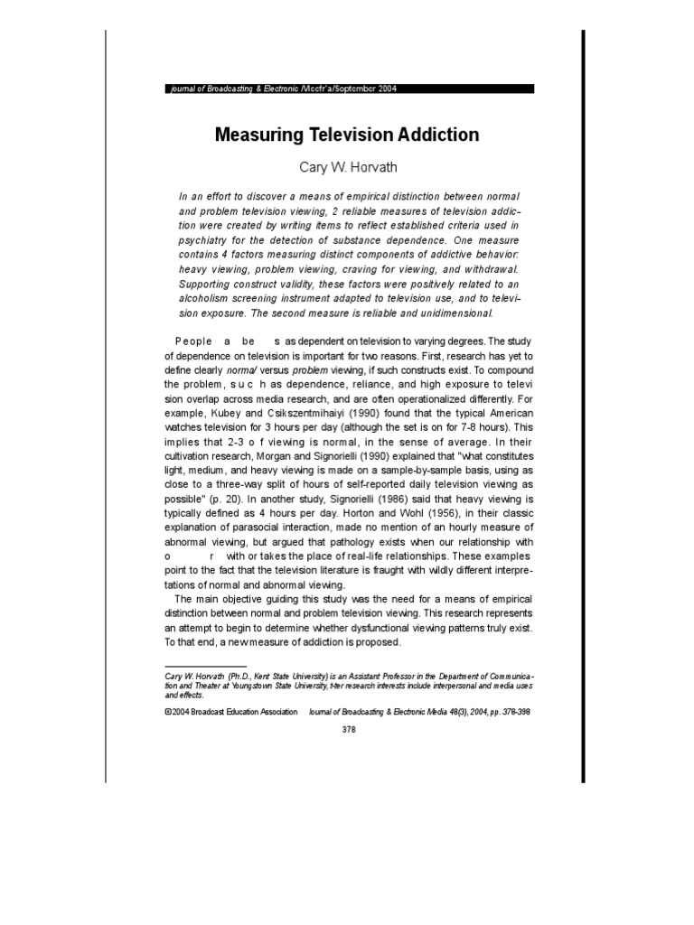 Measuring Television Addiction PDF Substance Use Disorder
