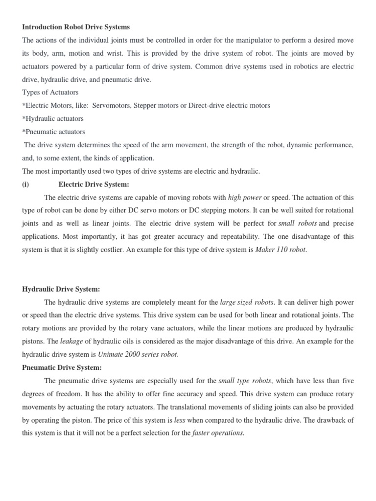 Introduction Robot Drive Systems Pdf Electric Motor Servomechanism