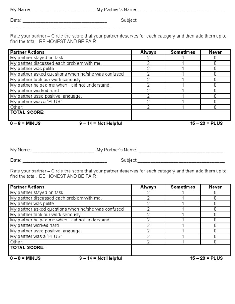 Partner Evaluation Form | PDF