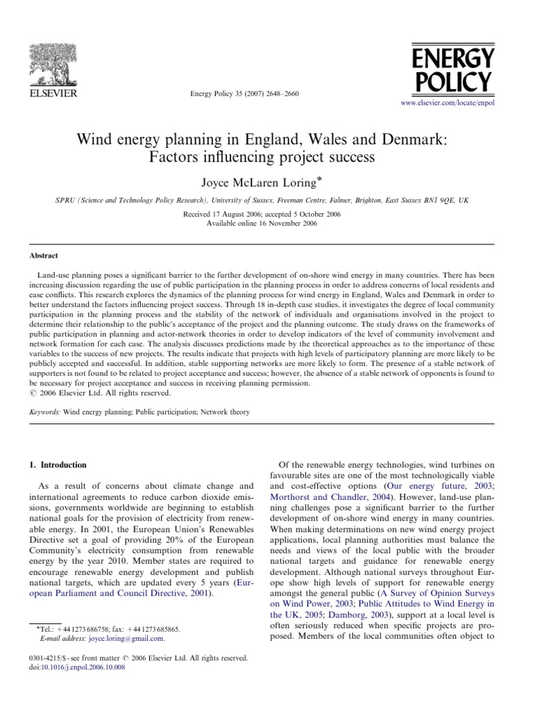 LORING Joyce Wind Energy Planng England Wales Denmark 2007 PDF