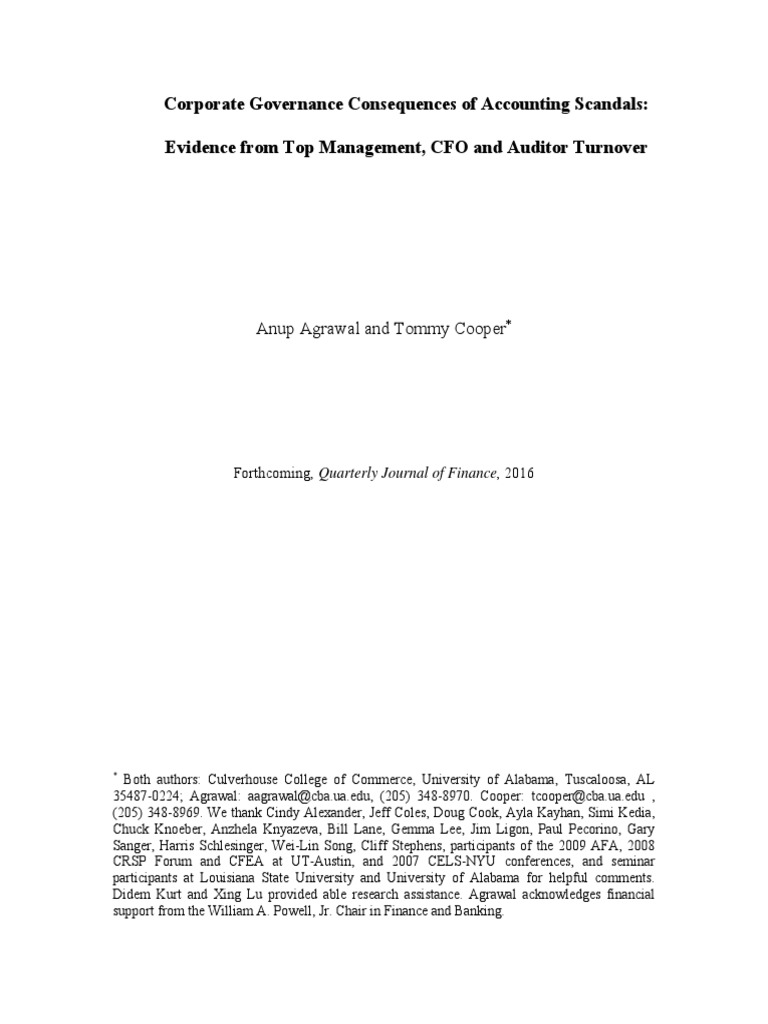 Accounting Scandals Book Value Financial Audit