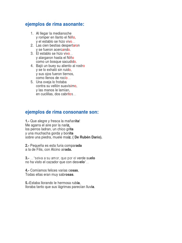 Ejemplos de Rima Asonante y consonante
