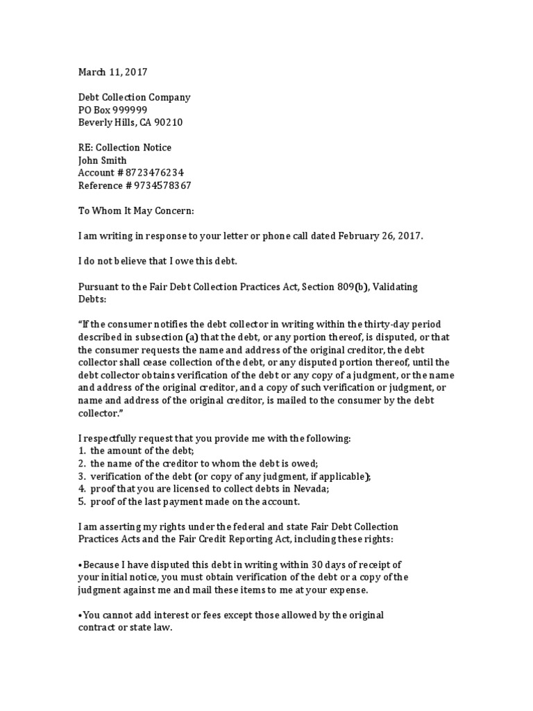 Debt Dispute Letter | Collection Agency | Common Law