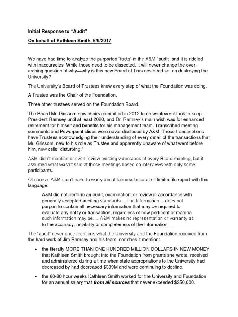 Response To Audit - 060917 | PDF | Salary | Audit