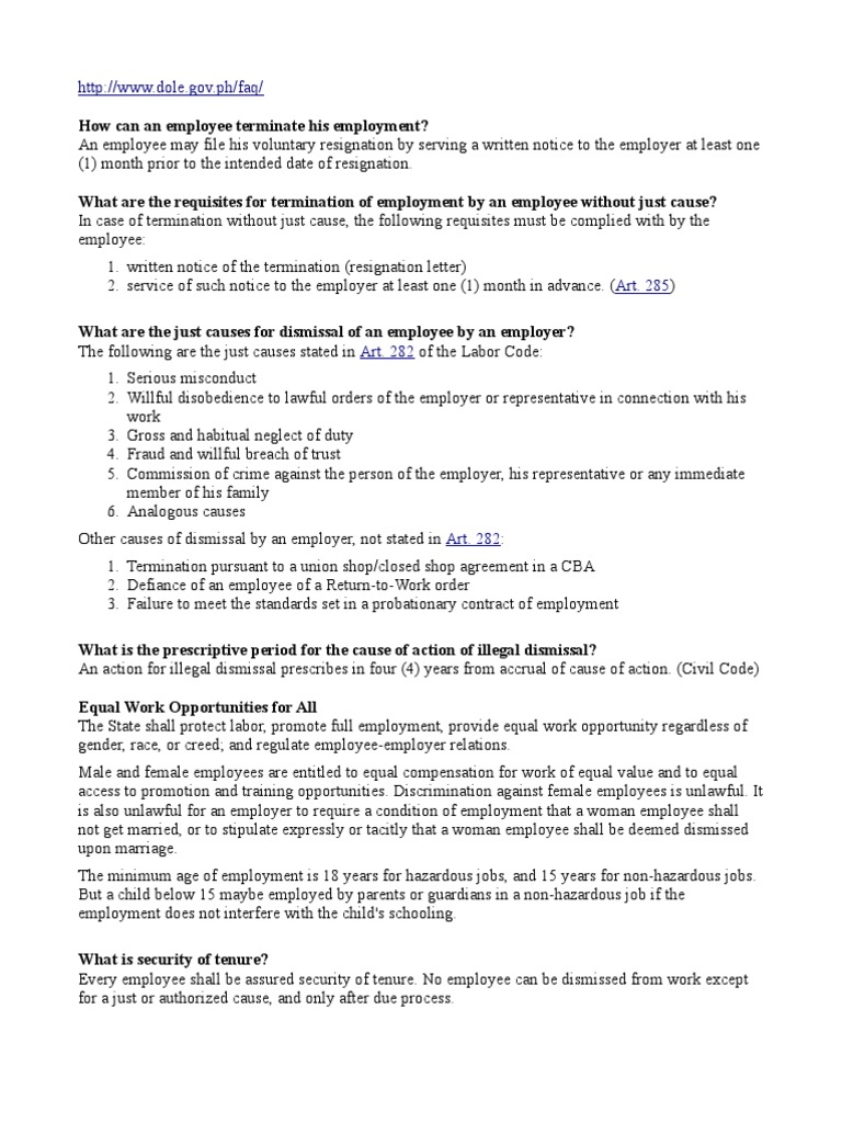 Faq in Labor Standards (From Dole site) PDF Occupational Safety