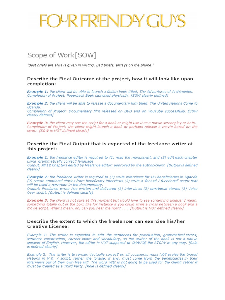 Freelance Scope of Work Guide | PDF | Screenplay | Documentary Film