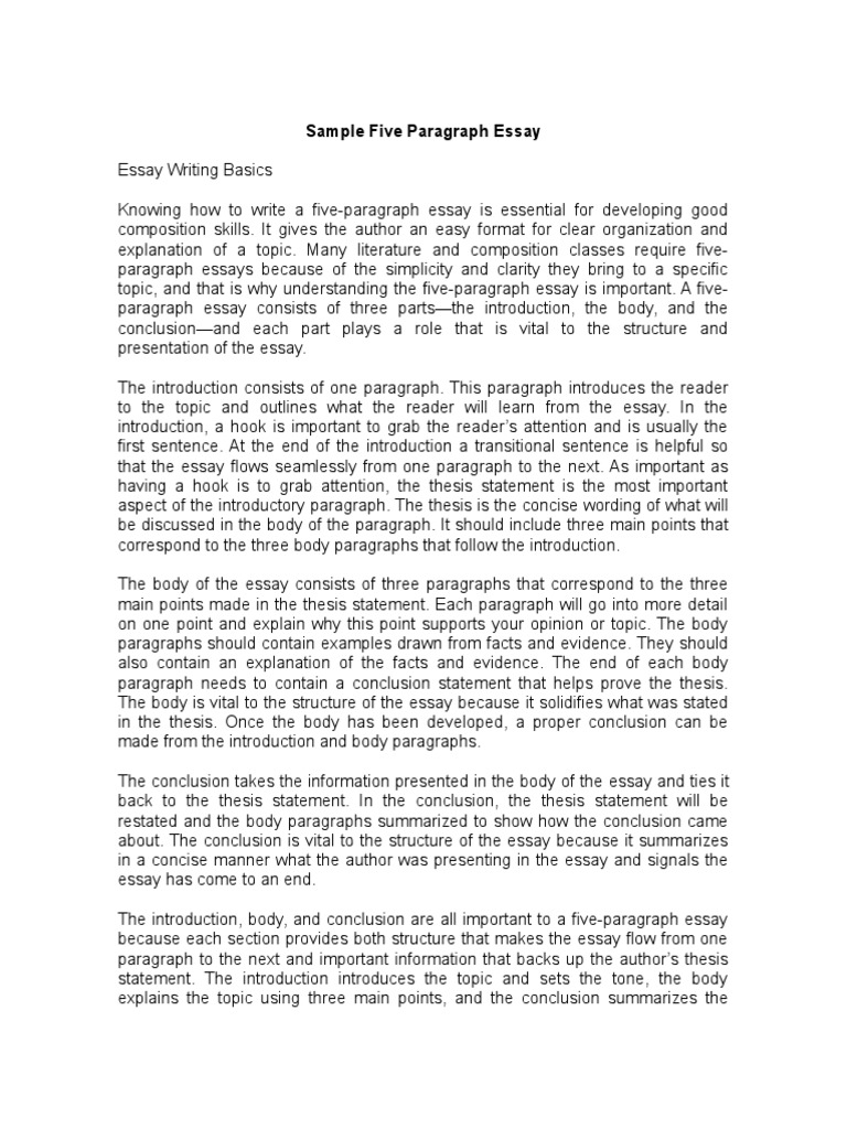 Sample Five Paragraph Essay  PDF  Paragraph  Essays