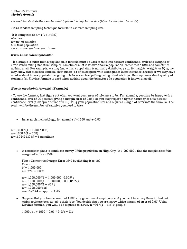 Slovin Formula Pdf Margin Of Error Sampling Statistics
