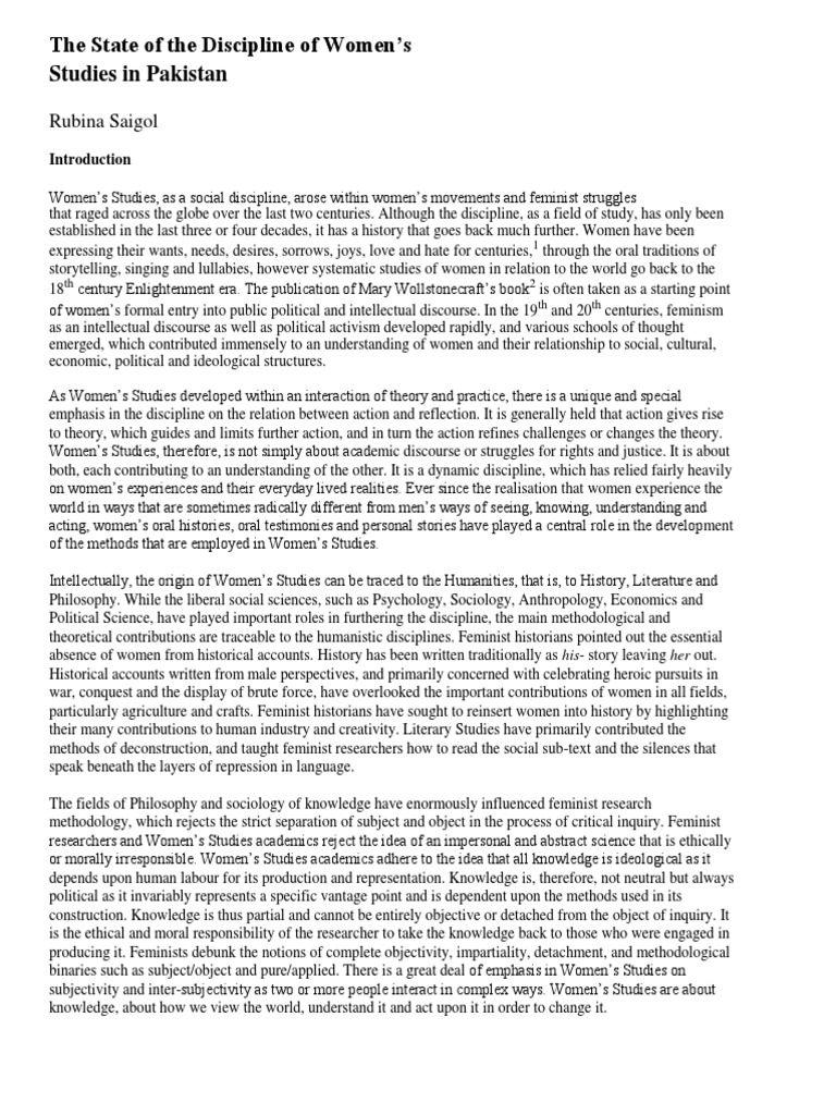 Women's Studies in Pakistan: A Discipline Overview | PDF | Gender And ...