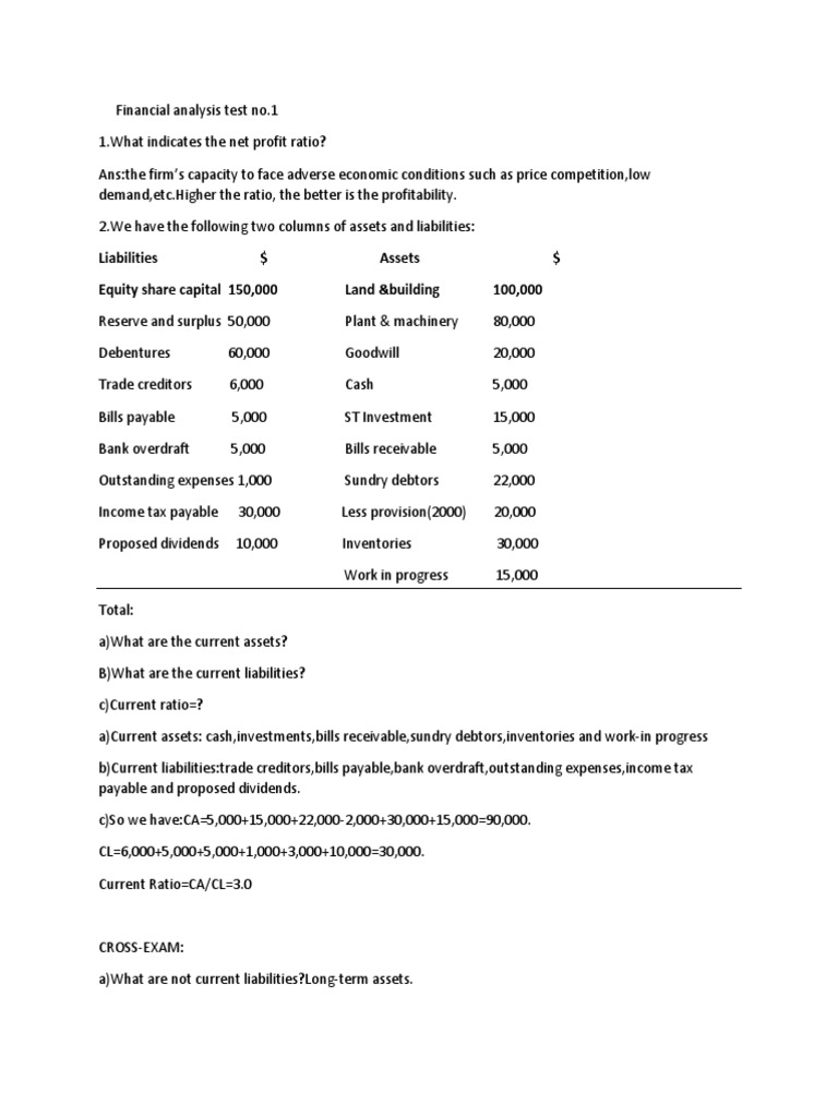 Financial Analysis Tests PDF Balance Sheet Bonds (Finance)