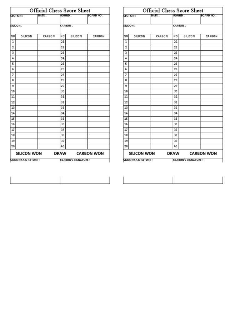 Official Chess Score Sheet Template | PDF | Chess | Traditional Board Games