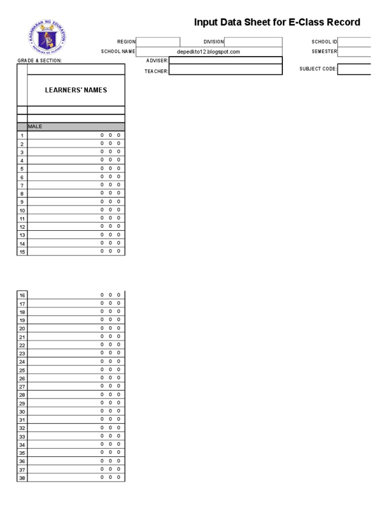 E-Class Record Input Data Sheet | PDF