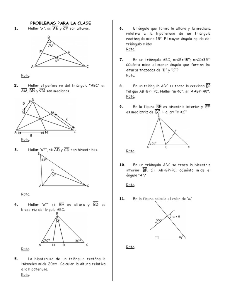 Problemas de Triángulos y Teoremas | PDF | Triángulo | Geometría triangular