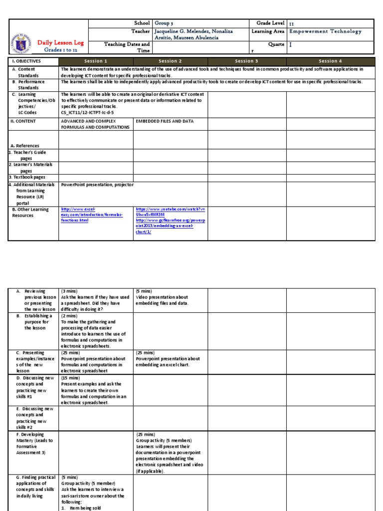 Empowerment Technology Lesson Plan Q1 | PDF | Educational Technology ...