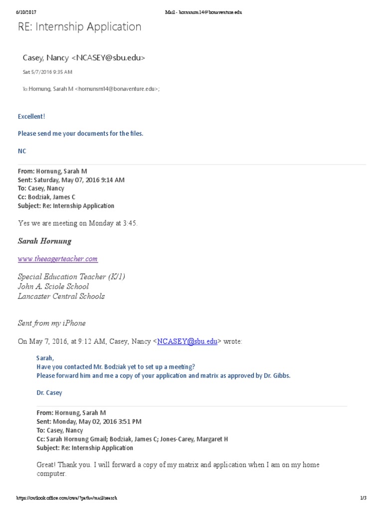 Internship Application Correspondence | PDF | Cyberspace | Email