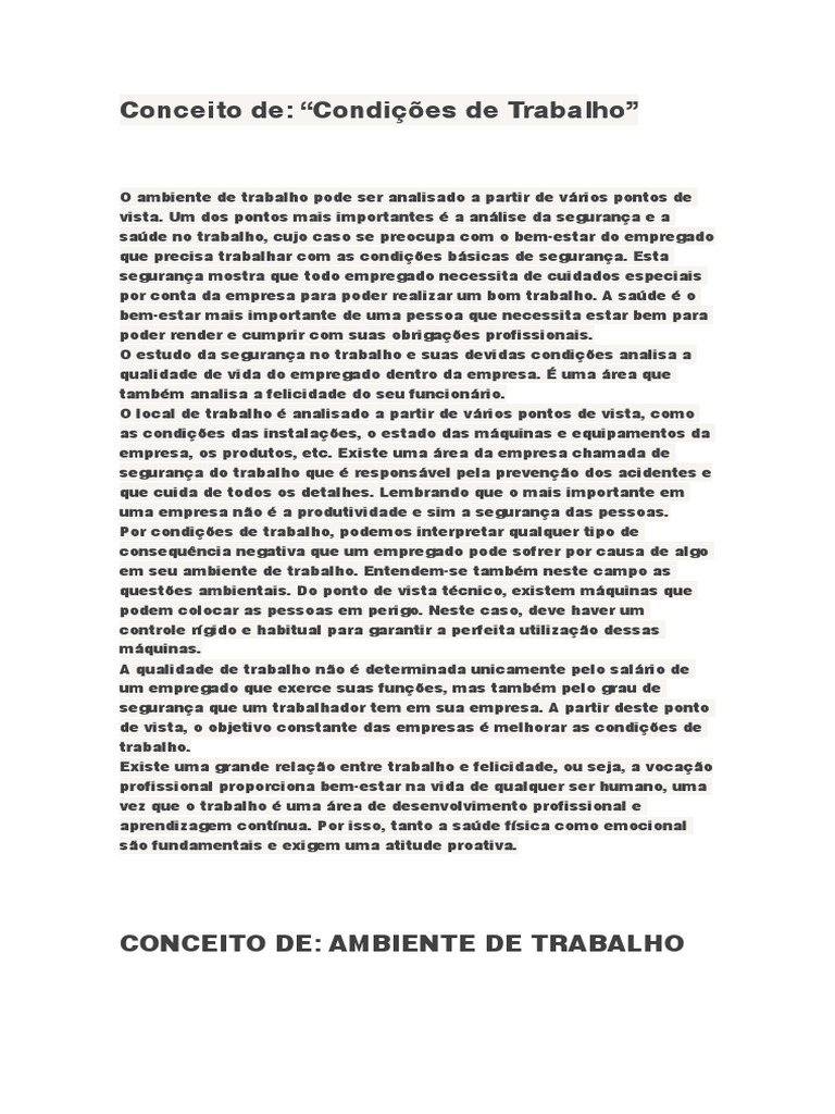 Condições e Conceitos do Ambiente de Trabalho | PDF | Ambiente natural ...