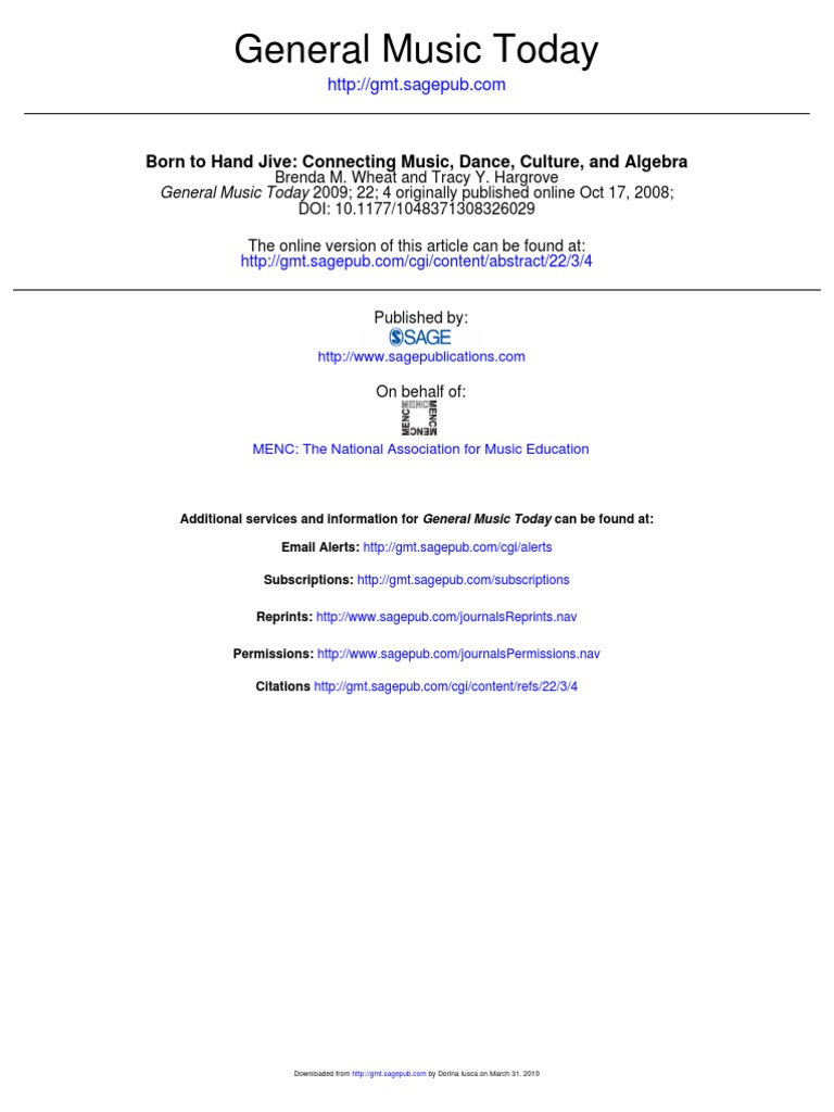 Born To Hand Jive Connecting Music, Dance, Culture, and Algebra | PDF ...
