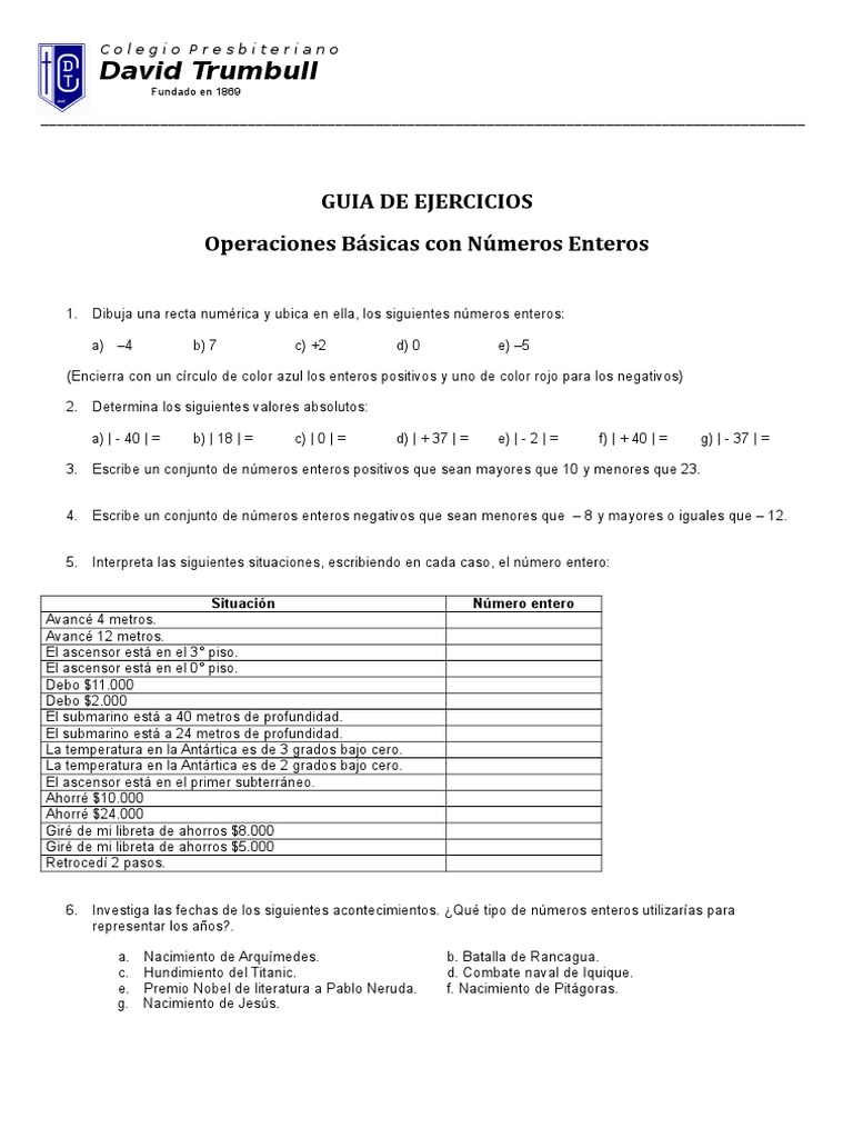 Ejercicios de Operaciones con Enteros | PDF | Entero | Números