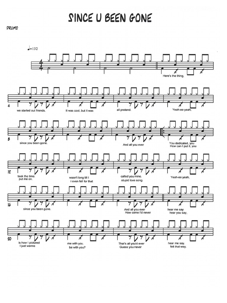Since u been gone drums pdf
