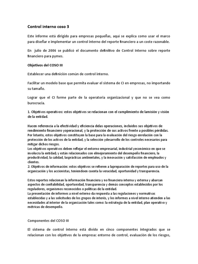 Informe sobre Control Interno COSO III | PDF | Información | Sistema de ...