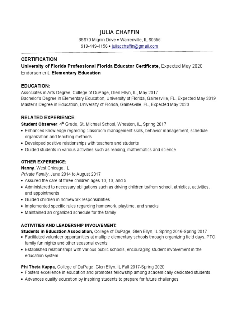 Julia Chaffin Resume | PDF
