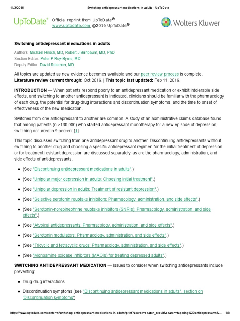 Switching Antidepressants Antidepressant Selective Serotonin