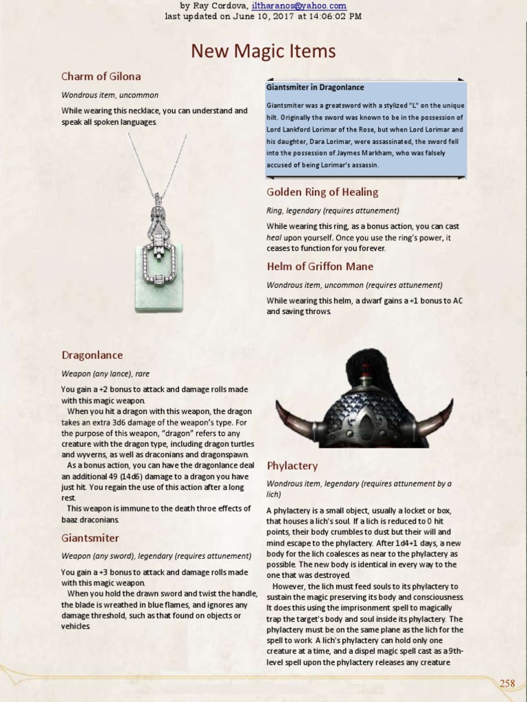 Excerpt 5e Magic Items From Dragonlance Dungeons Dragons Leisure