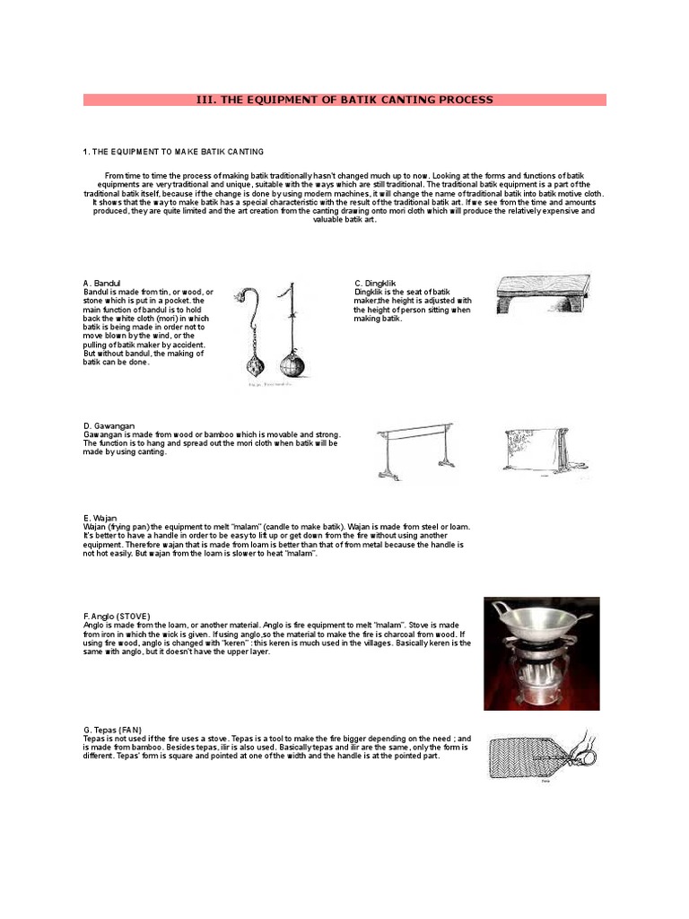 Batik Canting Equipment Overview | PDF | Textiles | Nature