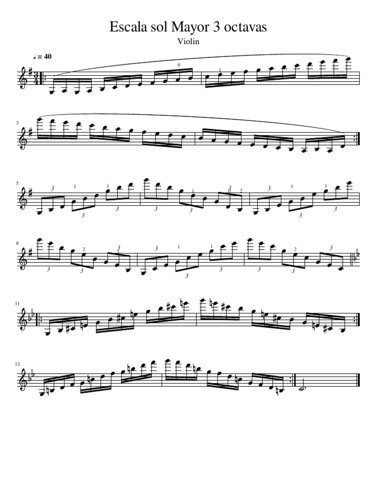 Escala Sol Mayor 3 Octavas (Violin) | PDF