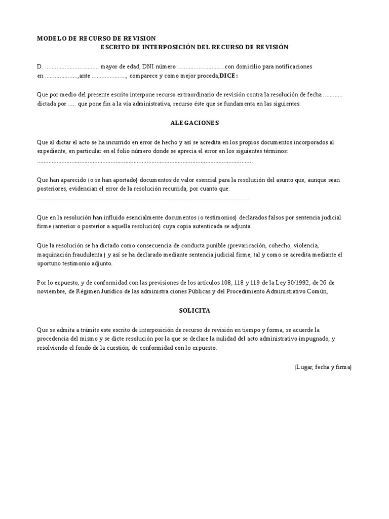 Modelo de Recurso de Revisión Administrativo | PDF | Gobierno | Justicia