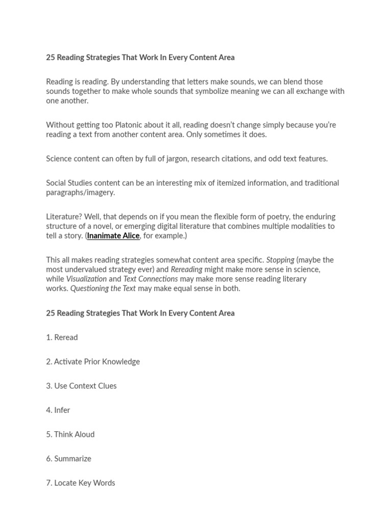 25 Effective Reading Strategies for All Subjects | PDF | Human ...