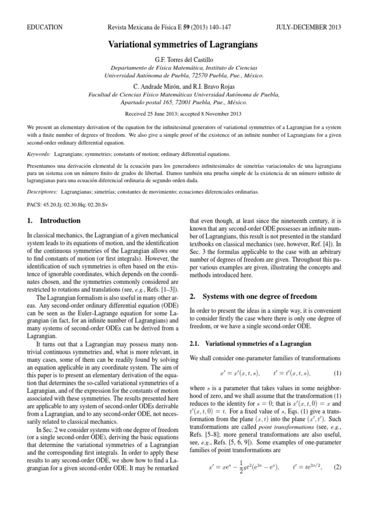 Variational Symmetries of Lagrangians | PDF | Lagrangian Mechanics ...