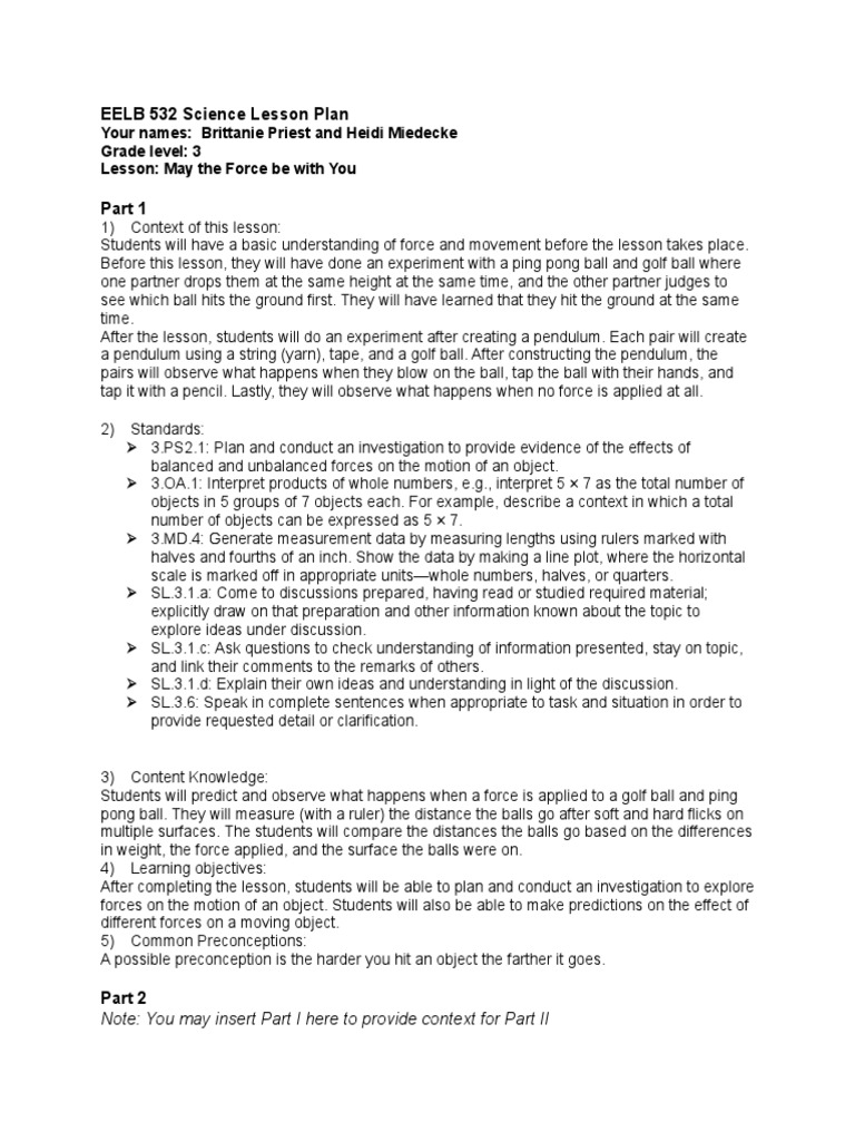 science lesson plan part 2 | Educational Assessment | Experiment