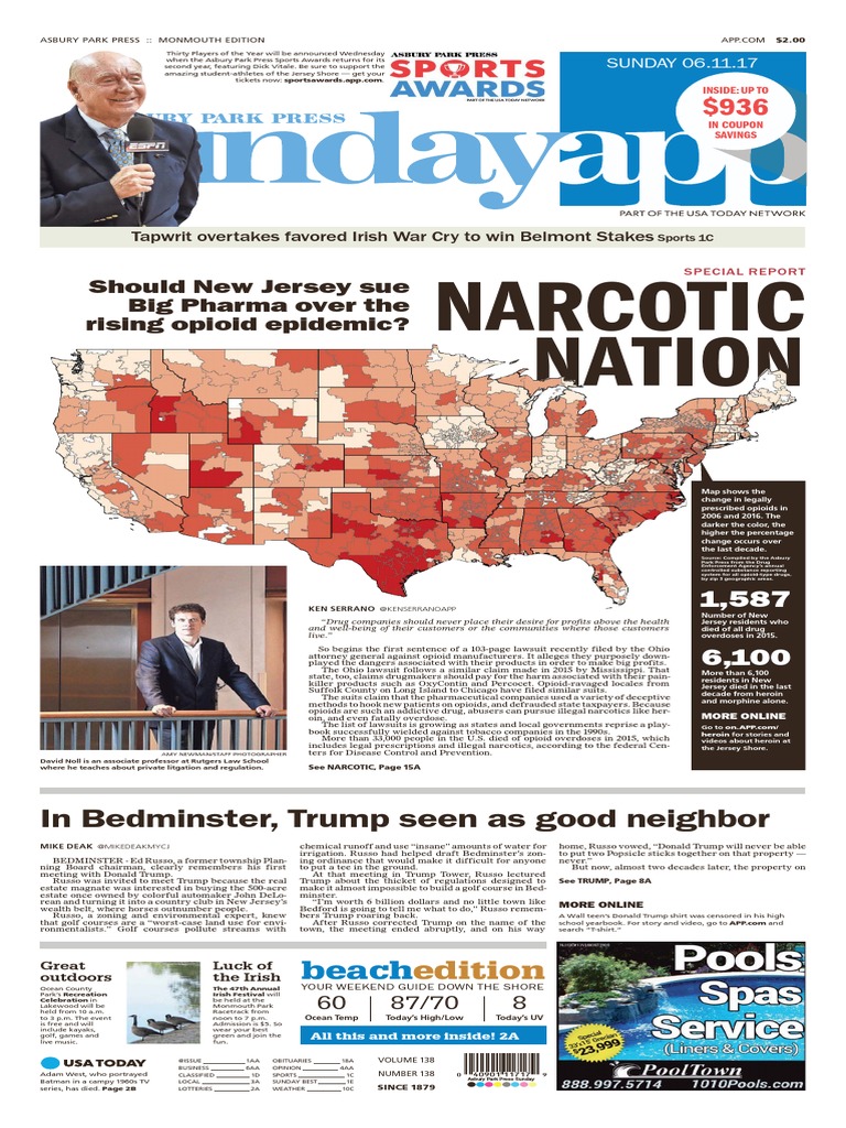 Asbury Park Press Front Page, Sunday, June 11, 2017 Heroin Opioid