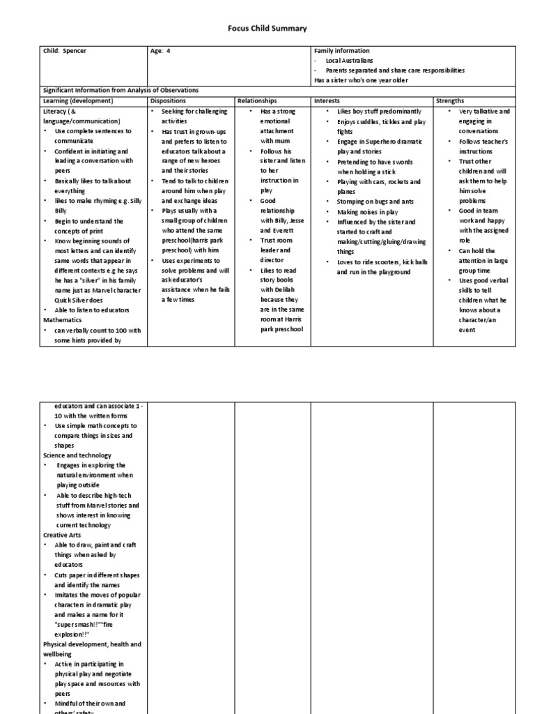 Spencer's Child Development Summary | PDF | Storytelling | Geography