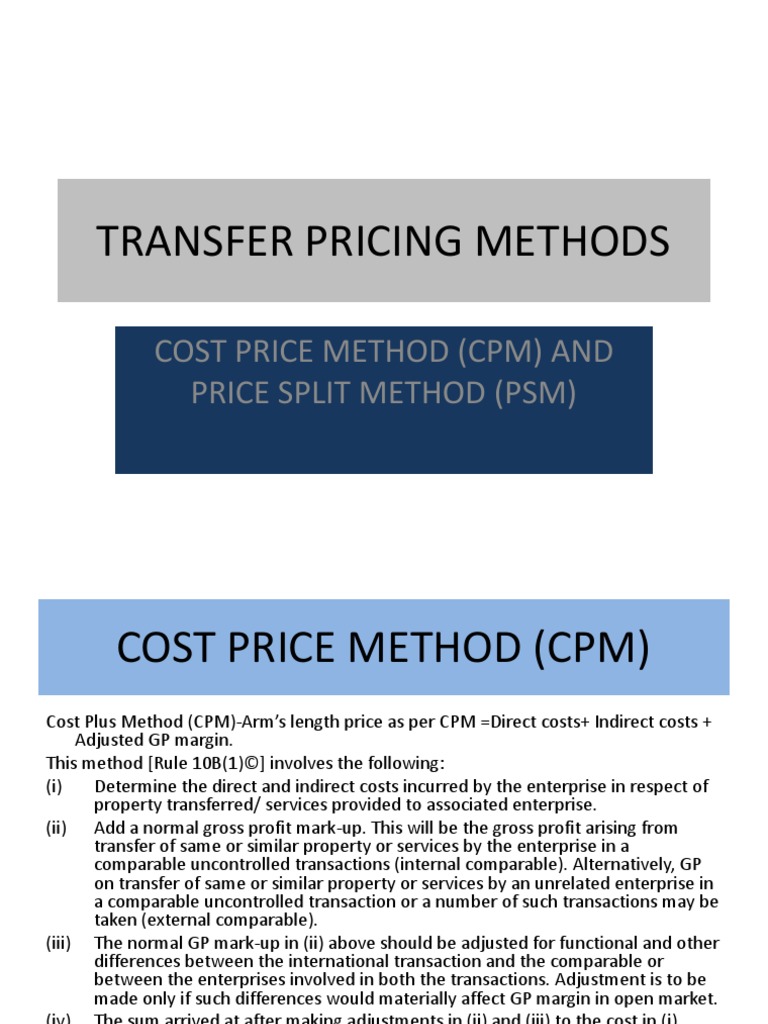 Transfer Pricing Methods Cost Cost Of Goods Sold