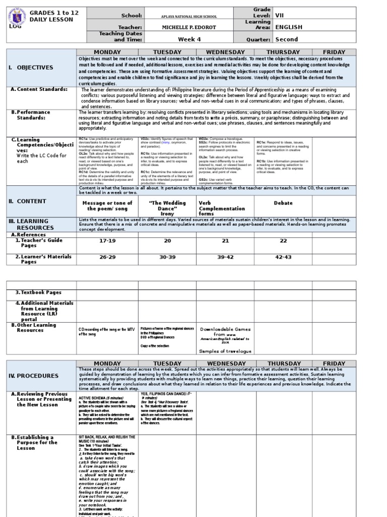 DLL 2nd Quarter Wk4 Learning Educational Assessment