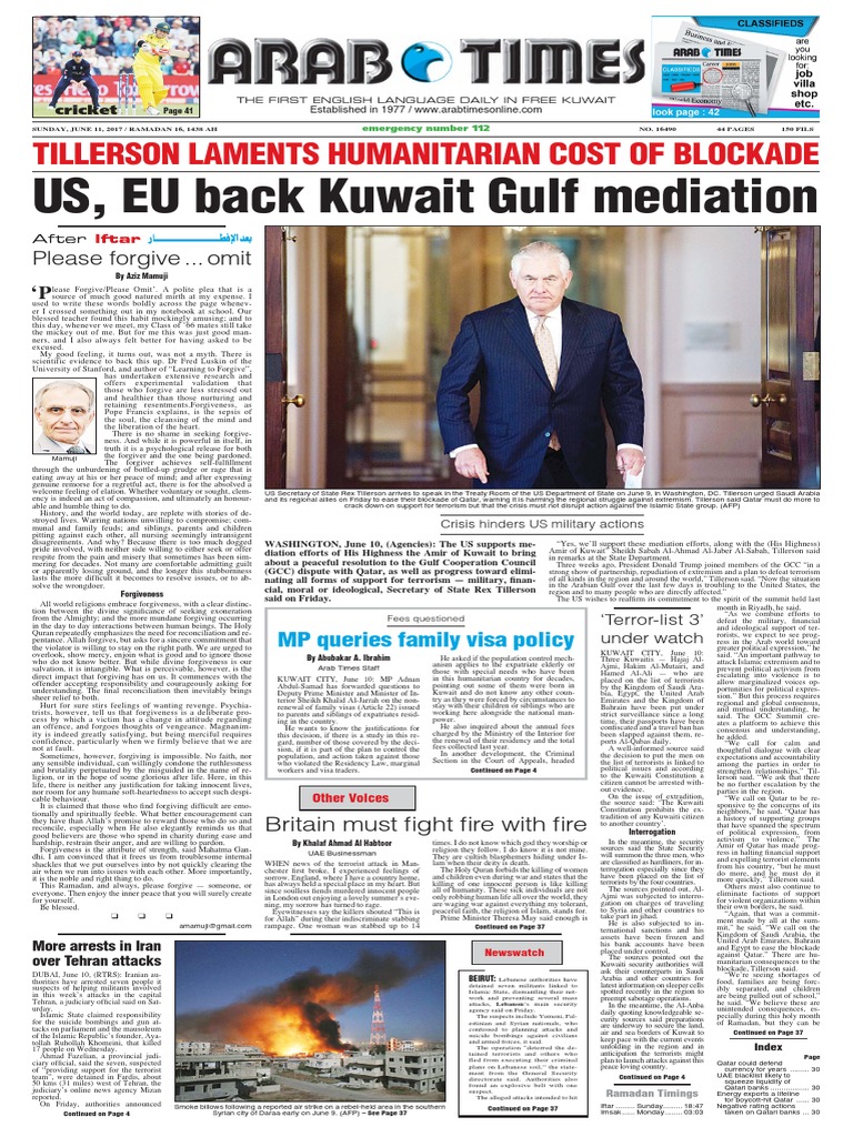 Arab Times - Do 11 Jun 2017, PDF, Gulf Cooperation Council