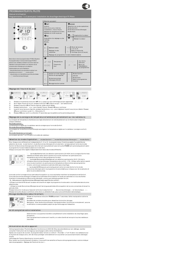 Radiateur Electrique Atlantic Mode D Emploi Leroy Merlin Mode D Emploi Programmateur Filaire Equation Program 1 | PDF |  Heure | Voitures
