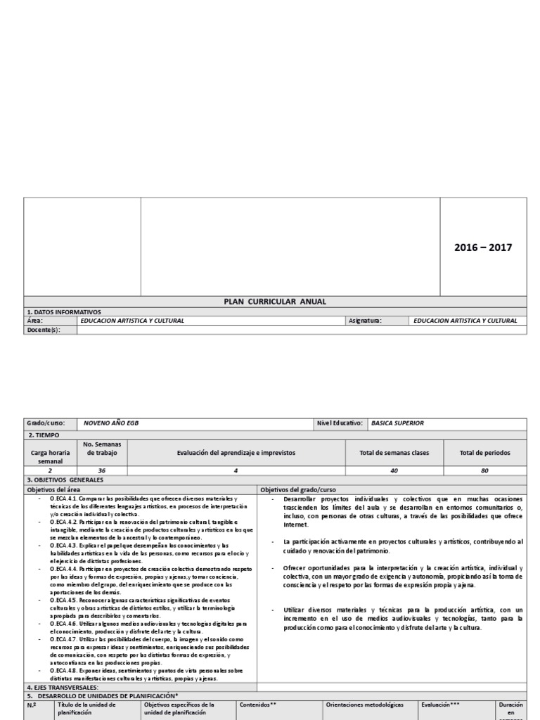 Plan Curricular de Educación Artística EGB | PDF | Educación en artes ...