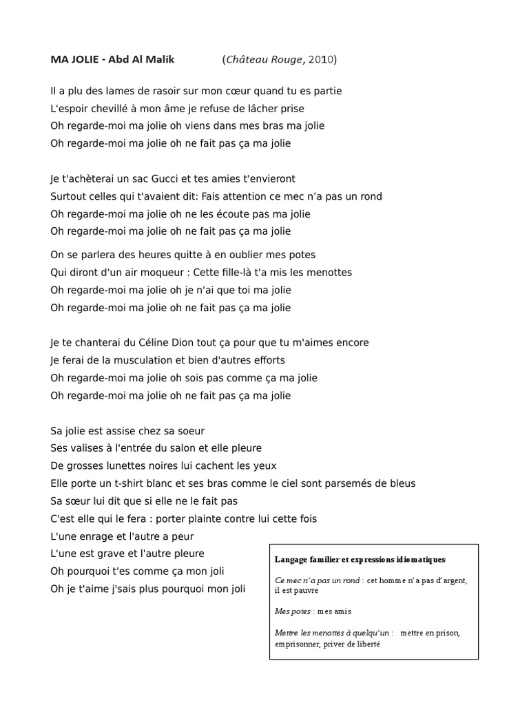 Abd Al Malik Ma Jolie Paroles Pdf