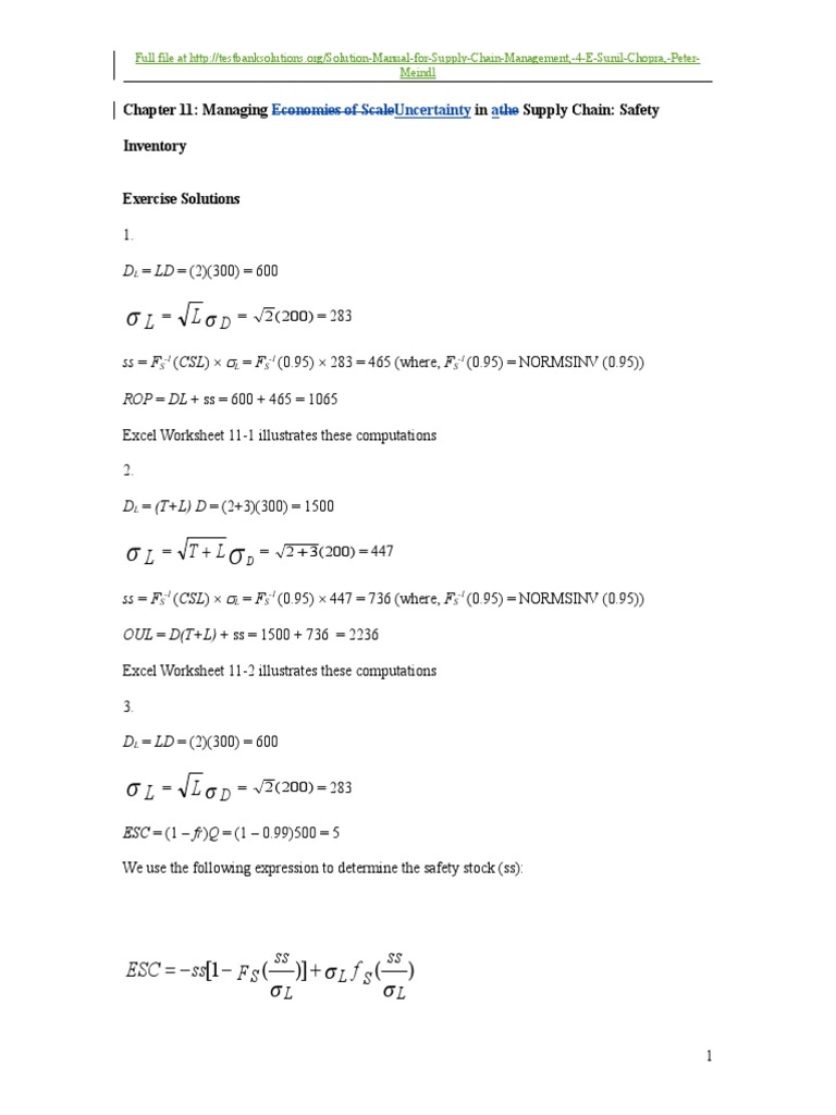 Solution Manual For Supply Chain Management 4 E Sunil Chopra Peter Meindl Inventory Industries