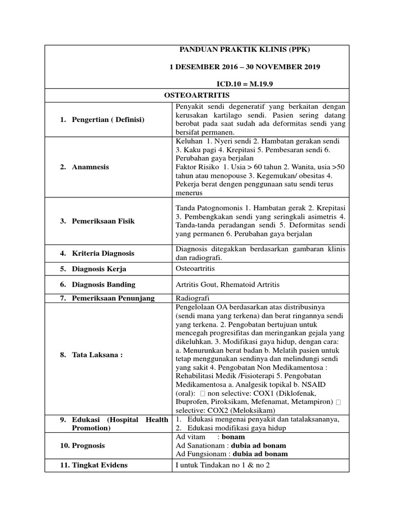Panduan Praktik Klinis Osteoartritis | PDF
