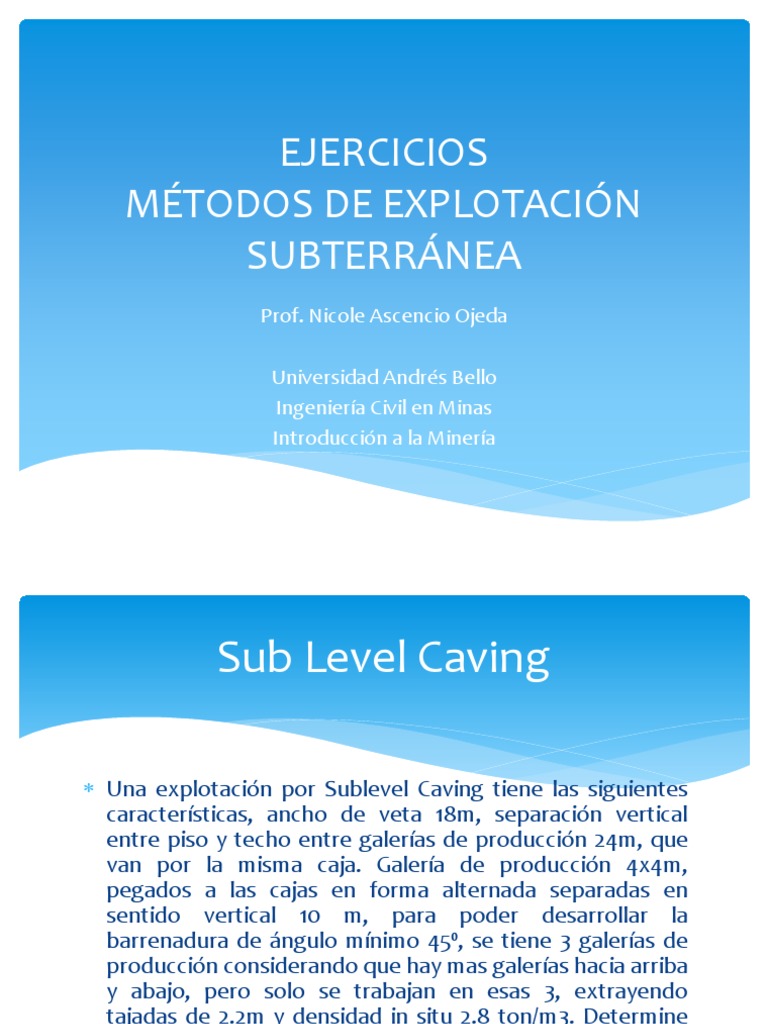 Ejercicios Metodos de Explotacion Subter PDF | PDF