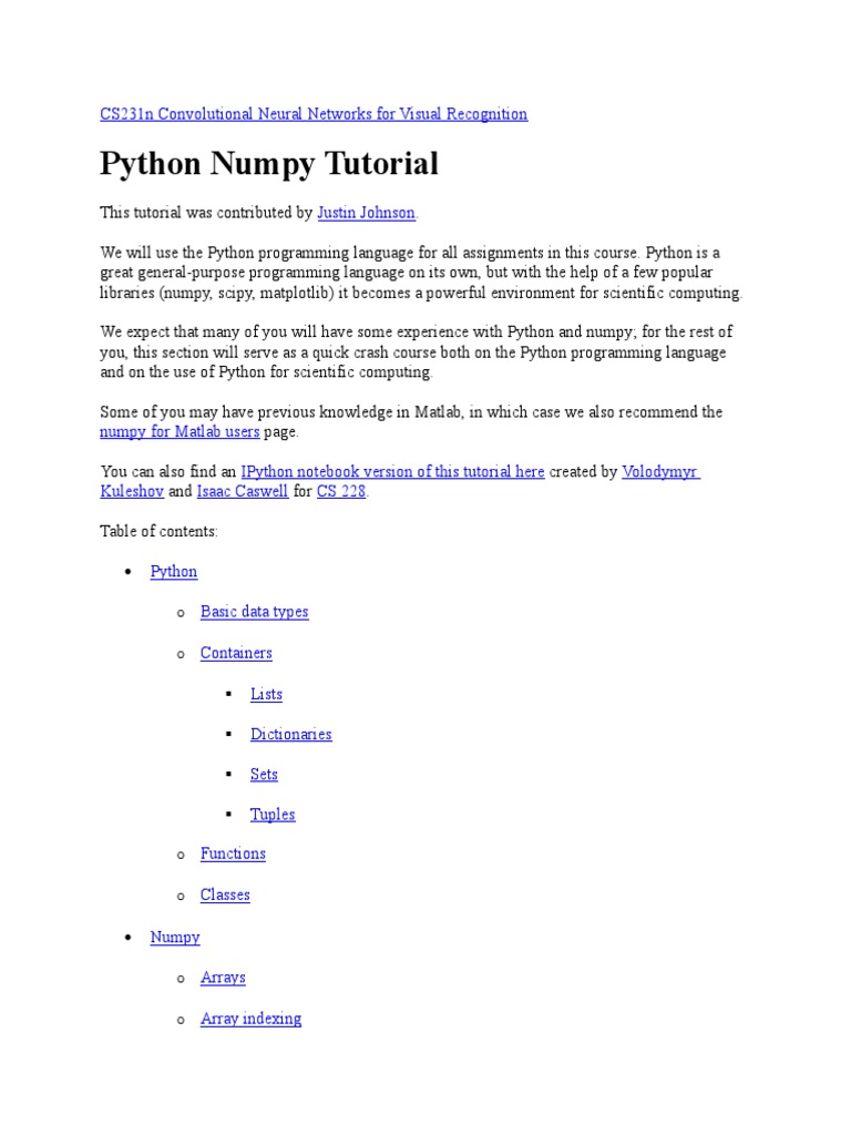 Python Numpy Tutorial | PDF | Data Type | Matrix (Mathematics)