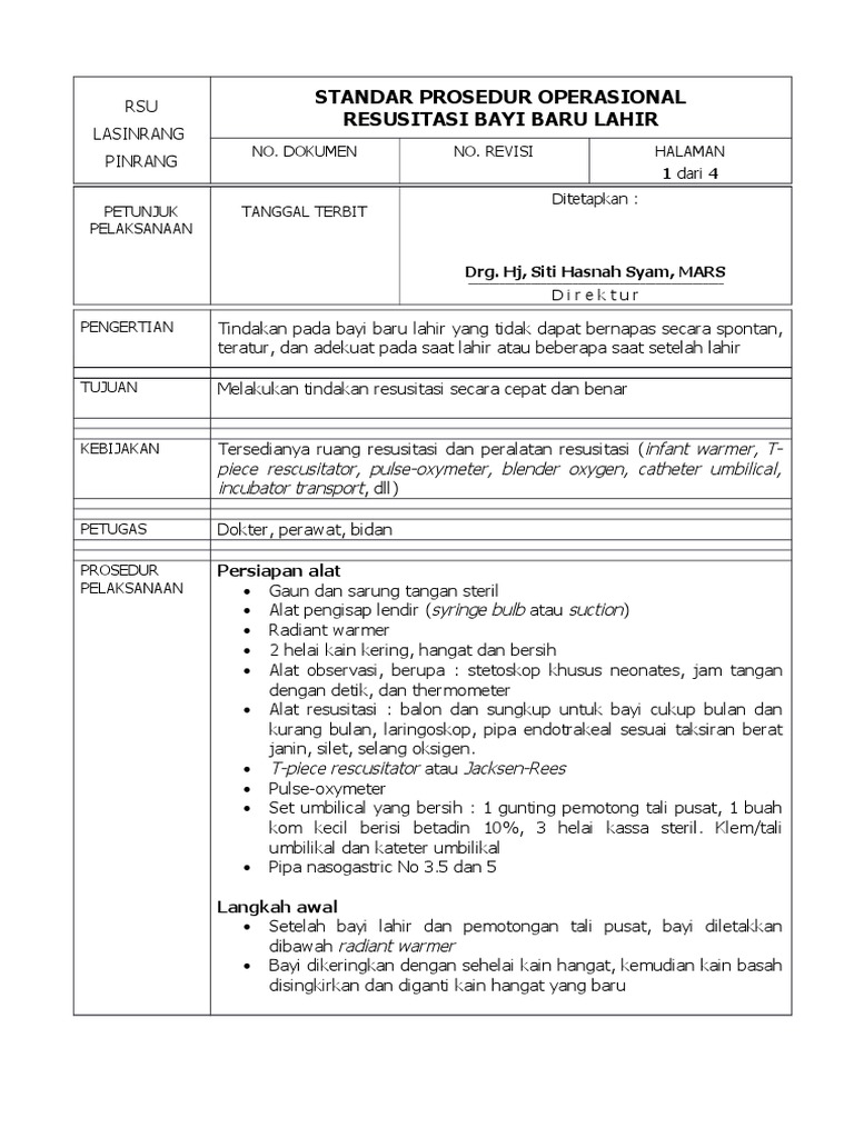 Standar Prosedur Operasional Resusitasi Bayi Baru Lahir